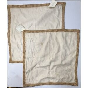 Pottery Barn Braided Jute 100% Linen 20" Pillow Covers (2) Ivory Boho Indie New